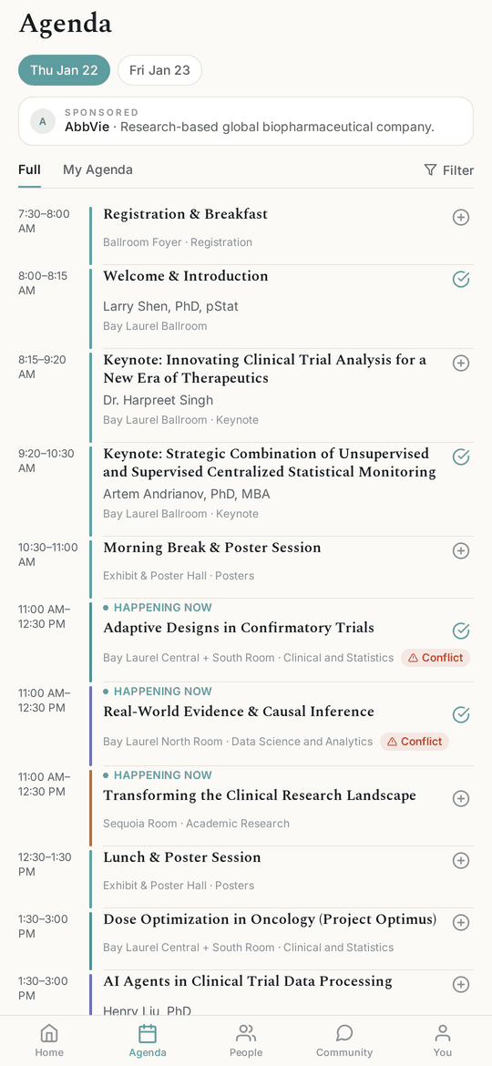 bsscConnect — Agenda screen